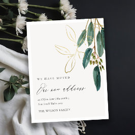 Elegant Grönt Guld Eucalyptus Gren Vi har Flyttat Vykort