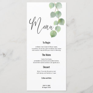 Elegant Grönt Guld Eucalyptus Löv Script bröllop Meny