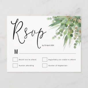 Elegant Grönt Guld Eucalyptus Script Bröllop OSA Vykort