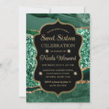 Elegant Grönt & Guld Glitter Agate Sweet sixteen