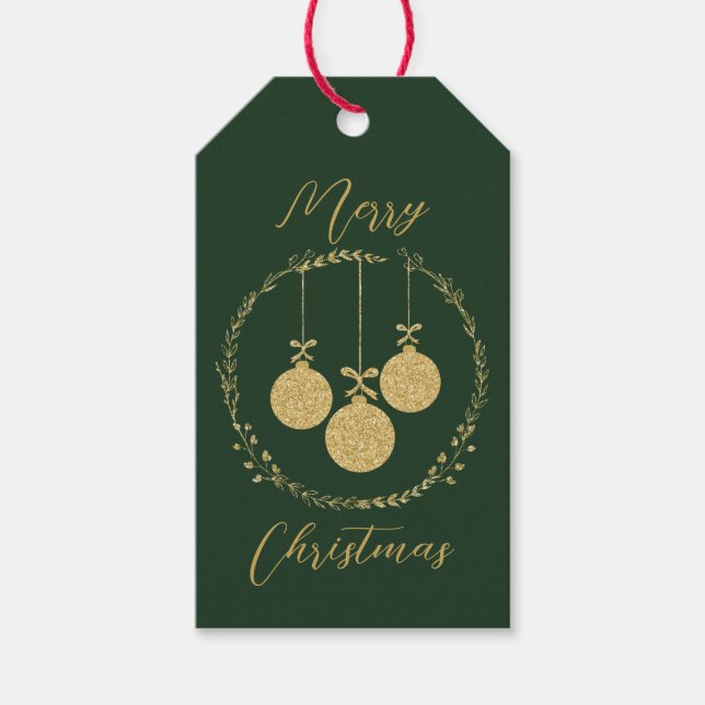 Elegant Grönt Guld Glitter, utandningsjul Presentetikett (Framsidan)