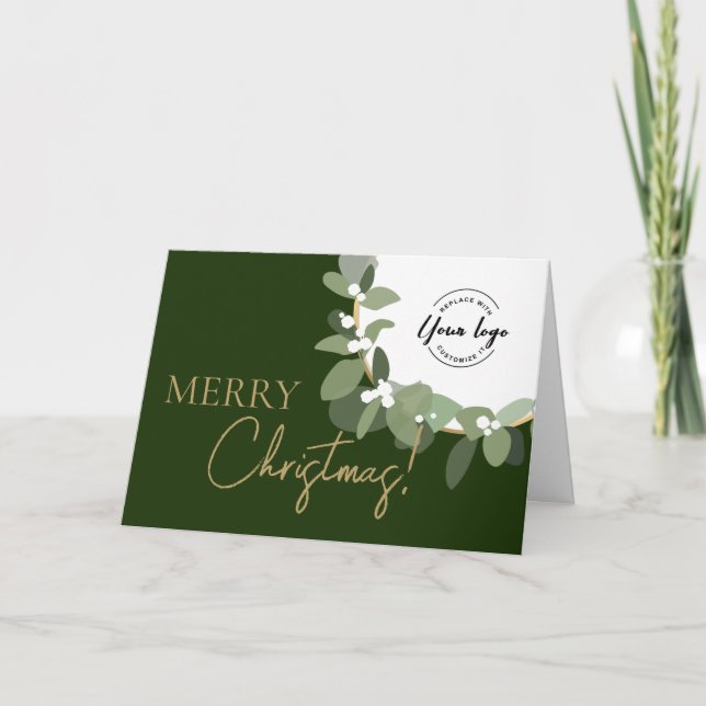 Elegant Grönt guld God jul Company Logotyp Helgkort (Framsida)
