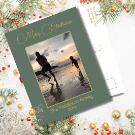 Elegant Grönt & Guld God jul Family Photo Helg Vykort