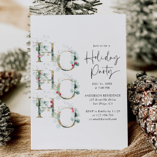 Elegant Grönt & Guld Ho Ho Julfest Inbjudningar
