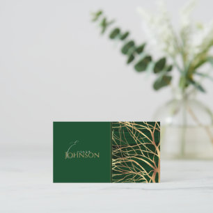 Elegant Grönt Guld Hösten Träd Teckning Visitkort