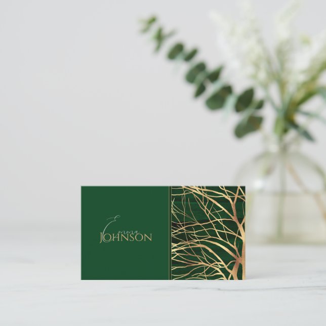 Elegant Grönt Guld Hösten Träd Teckning Visitkort (Stående Fram)
