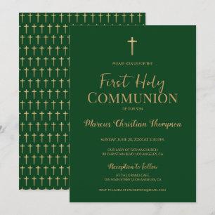 Elegant Grönt Guld Kor Boy First heliga communion Inbjudningar
