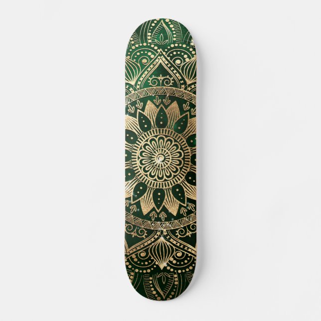 Elegant Grönt Guld Mandala Mini Skateboard Bräda 18,5 Cm (Framsida)