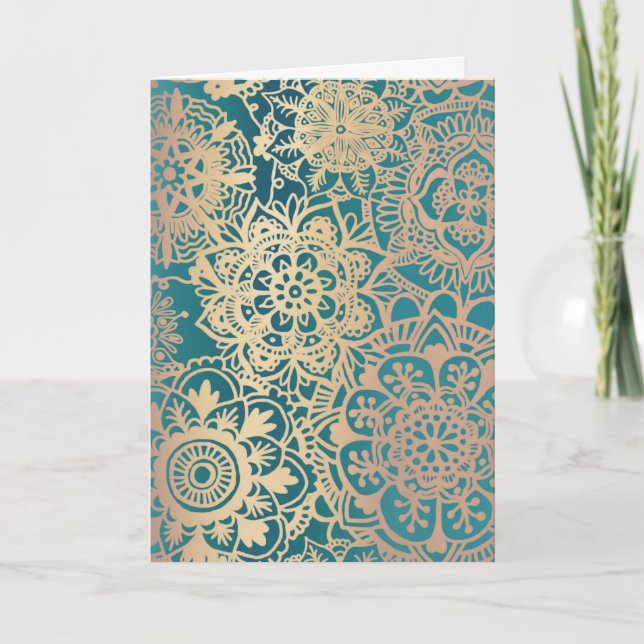 Elegant Grönt Guld Mandala Mönster Blank jul Helgkort (Framsida)