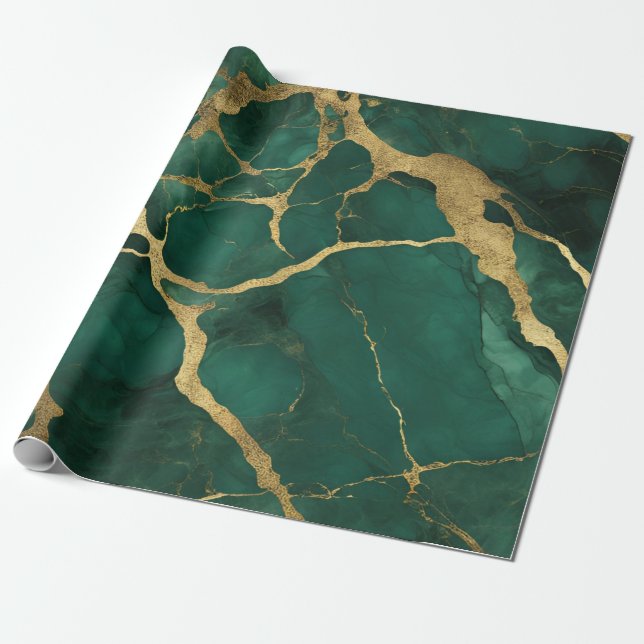 Elegant Grönt Guld Marble Presentpapper (Utrullad)