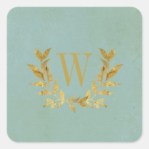 Elegant Grönt Guld Modern Monogram Bröllop Fyrkantigt Klistermärke