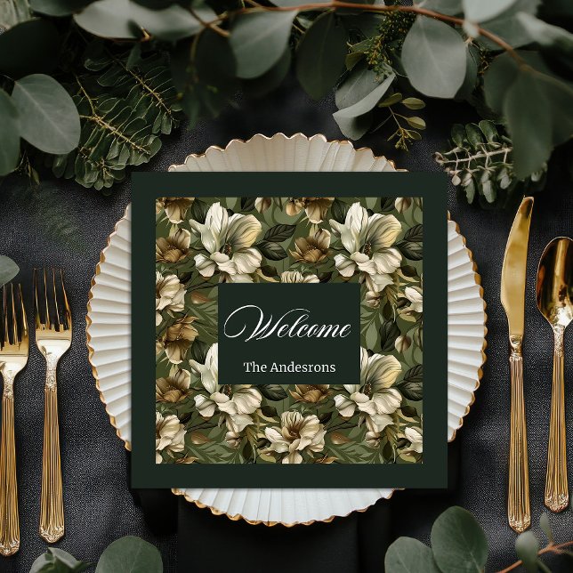 Elegant Grönt Guld Napkins Personlig Tableware Pappersservett (Shabby Chic Napkins Sage Green Gold Botanical Set)