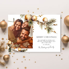 Elegant Grönt & Guld Photo jul-Helgdagskort Julkort