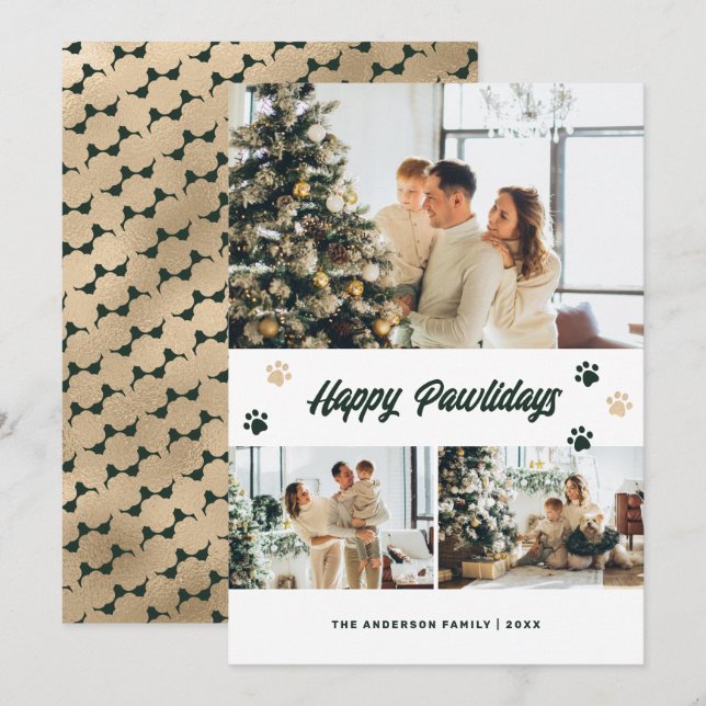 Elegant Grönt Guld Photo Lycklig Pawlidays-kort Julkort (Fram/baksida)