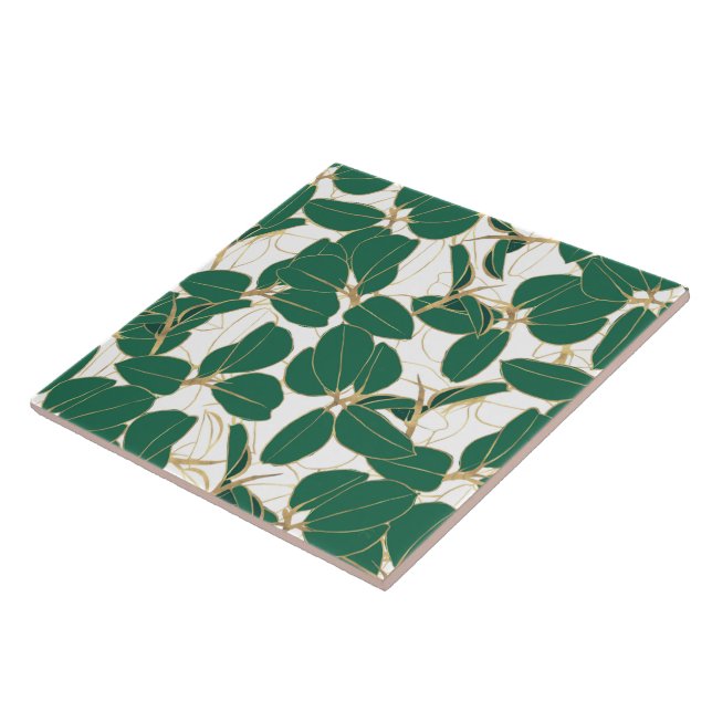 Elegant Grönt Guld Rubber Plant Foliage Design Kakelplatta (Sidan)