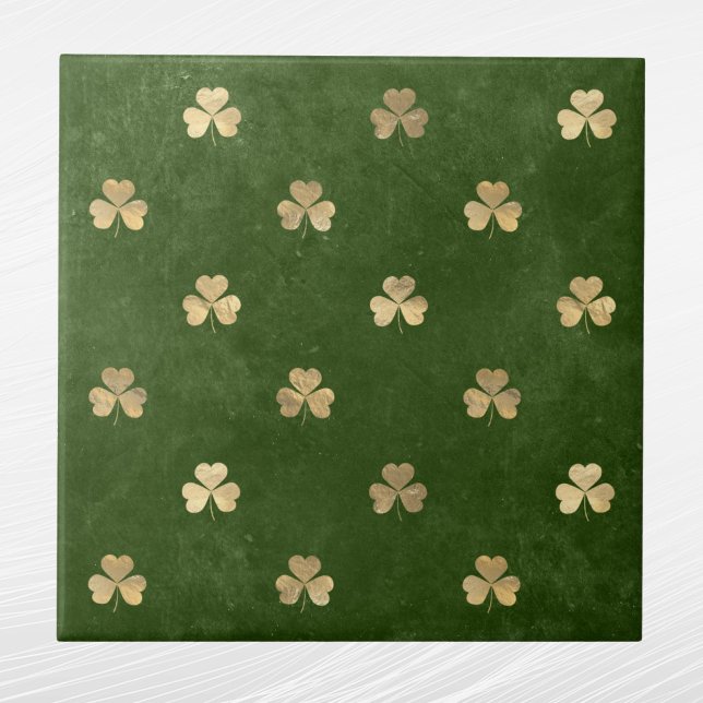 Elegant Grönt Guld Shamrock Kakelplatta (Skapare uppladdad)