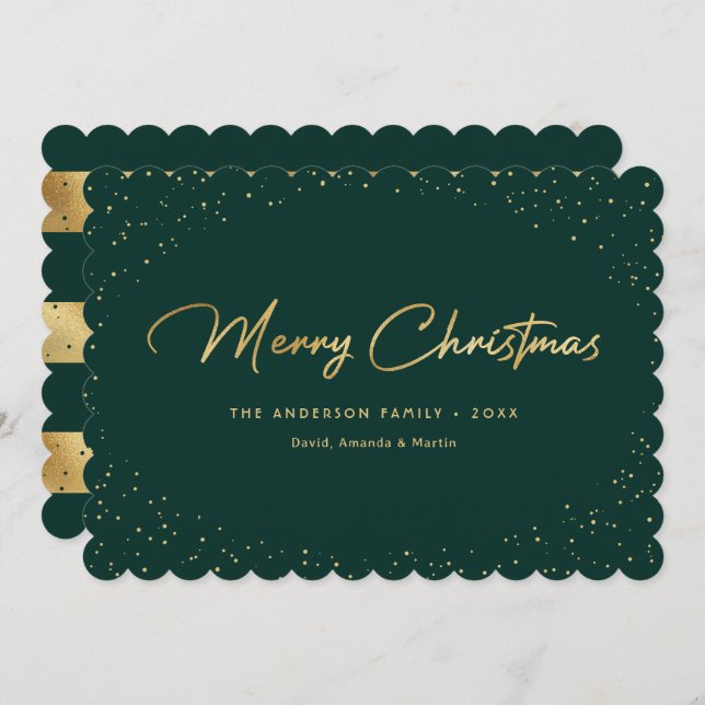 Elegant Grönt Guld Snö God jul-kort Julkort (Fram/baksida)