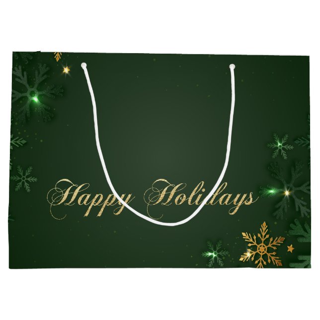 Elegant Grönt Guld Snöflingor Helgdag (Baksidan)