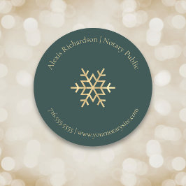 Elegant Grönt Guld Snowflake Business Notary Runt Klistermärke