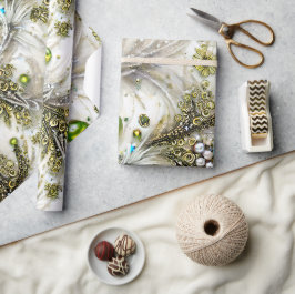 Elegant Grönt & Guld Swirled Fjäderfä Pärlor Pearl Presentpapper