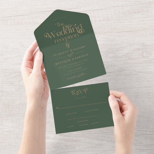 Elegant Grönt Guld Typografi Bröllop (Tearaway)