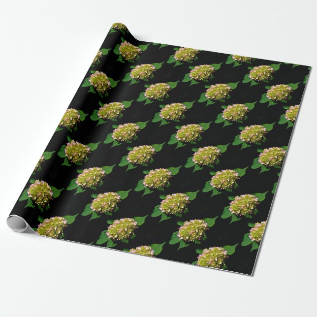 Elegant grönt gult rosa Hydrangea mönster Presentpapper (Utrullad)