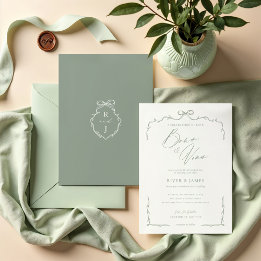 Elegant Grönt Hand plockade Bow & Ribbon Bröllop Inbjudningar