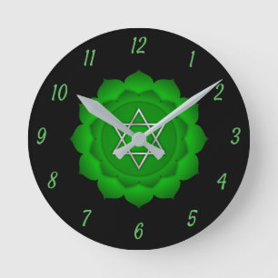Elegant Grönt Heart Chakra Chi Zen Yoga Andlig Rund Klocka