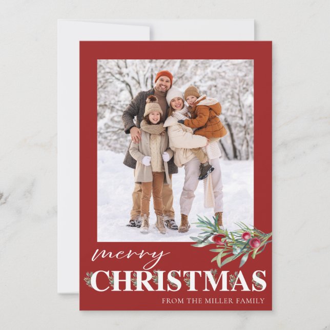 Elegant Grönt Helgdag-fotokort för God jul Julkort (Framsida)