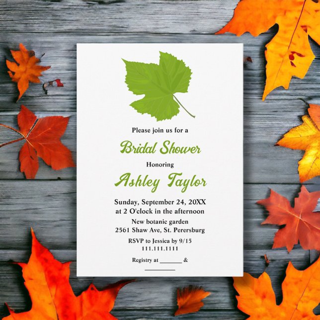 Elegant Grönt Höst löv Möhippa höst Inbjudningar (Skapare uppladdad)