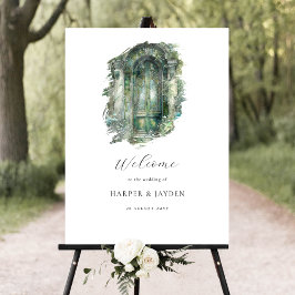 Elegant Grönt Hues Watercolor Bröllop Välkomstteck Poster