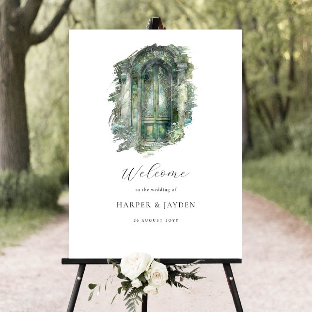 Elegant Grönt Hues Watercolor Bröllop Välkomstteck Poster (Skapare uppladdad)
