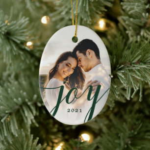 Elegant Grönt Joy Script Photo jul Julgransprydnad Keramik