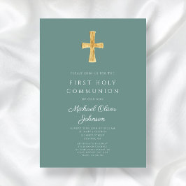 Elegant Grönt Kor Boy First Heliga Communion Inbjudningar