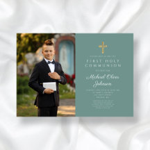 Elegant Grönt Kor Photo Boy First Communion