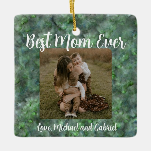 Elegant grönt kvarts marmor granit mönster julgransprydnad keramik (Framsida)