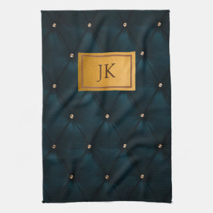 Elegant grönt läder, Diamanter, Monogram Kökshandduk