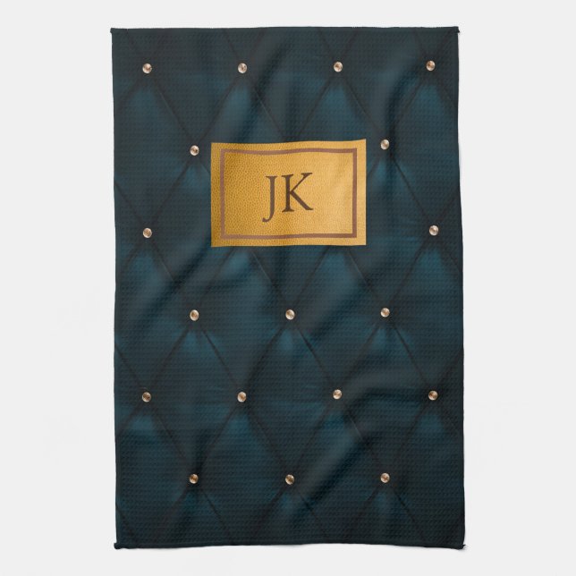 Elegant Grönt, läder,diamanter,Monogram Kökshandduk (Vertikal)