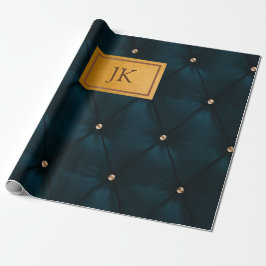 Elegant Grönt, läder,diamanter,Monogram Presentpapper