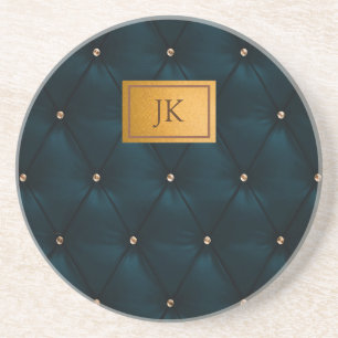 Elegant grönt läder, Diamanter, Monogram Underlägg