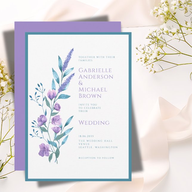 Elegant Grönt Lavender Watercolor Bröllop Card Inbjudningar (Skapare uppladdad)