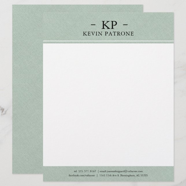 Elegant Grönt Linen Black Minimalistic Text Brevhuvud (Fram/baksida)