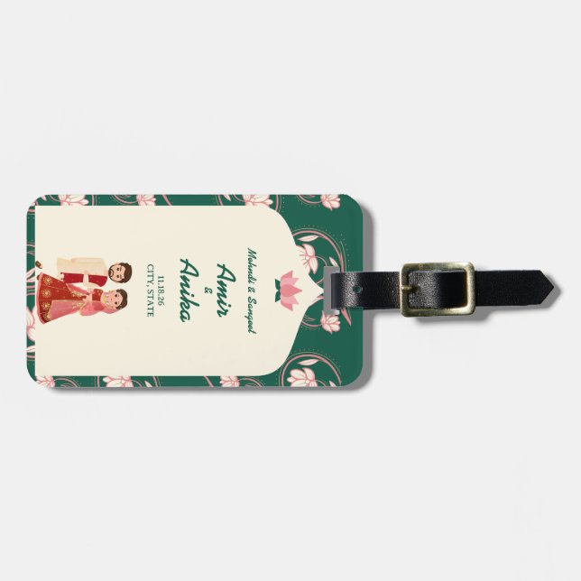 Elegant Grönt Lotus Lanterns Mehndi Sanget Bröllop Bagagebricka (Horisontell Framsida)