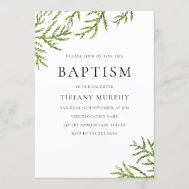 Elegant Grönt Löv Boy eller Girl Baptism-inbjudan Inbjudningar