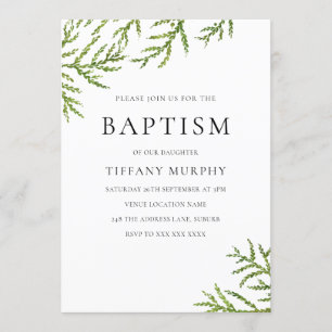 Elegant Grönt Löv Boy eller Girl Baptism-inbjudan Inbjudningar
