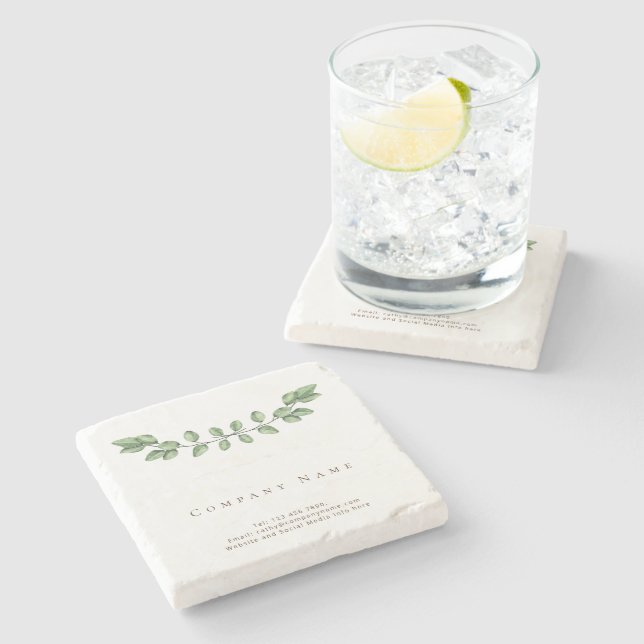 Elegant Grönt Löv Company Namn Stone Underlägg (Sidan)