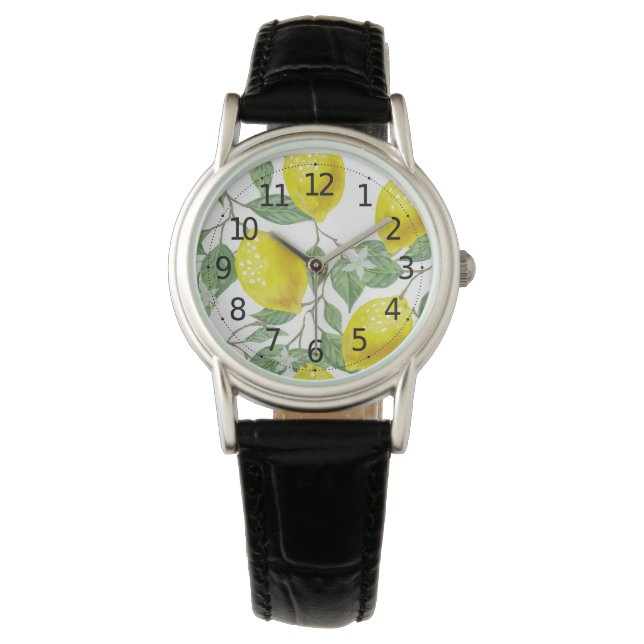 Elegant Grönt Löv & Gult Lemons Women's Watch Armbandsur (Framsida)