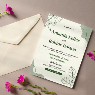 Elegant Grönt Löv minimalistisk bröllopsinbjudan Inbjudningar