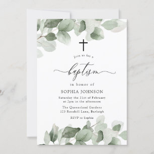 Elegant Grönt Löv Modern Girl eller Boy Baptism Inbjudningar