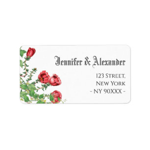 Elegant grönt löv röd blomma adress namn adressetikett